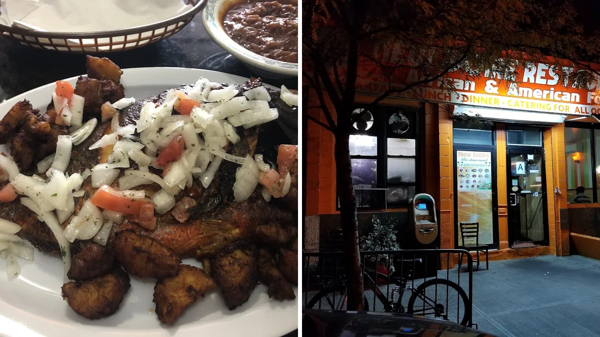 West African restaurant interior with a modest counter.